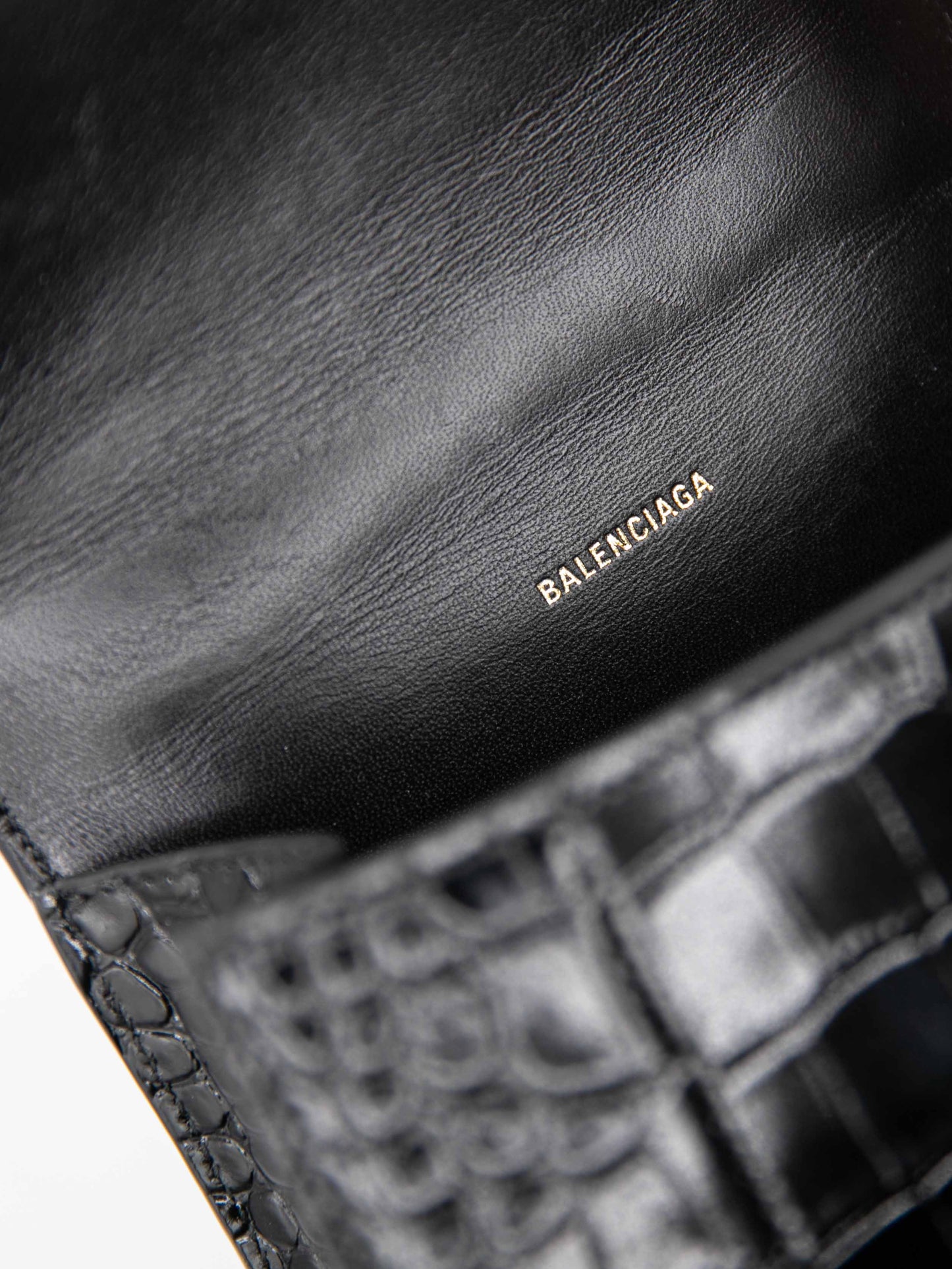 Balenciaga - Hourglass Misura XS da Donna in in pelle di vitello nera lucida con lavorazione coccodrillo