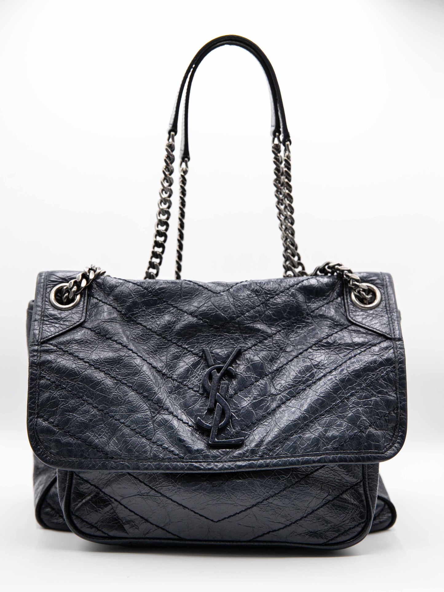 Yves Saint Laurent - Borsa a tracolla Niki media in pelle blu YSL Blu scuro