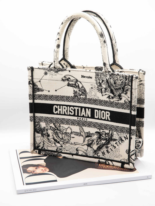 Dior - Book Tote Piccola Ricamo Dior Zodiac latte e nero