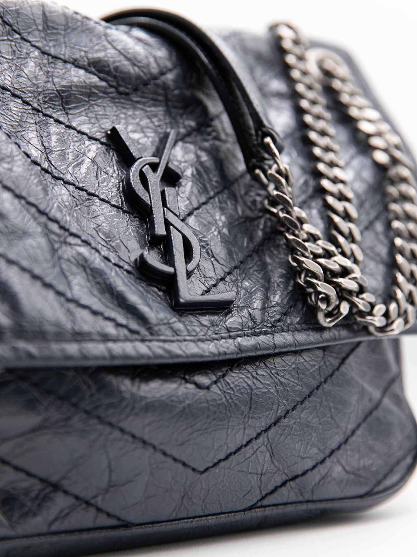 Yves Saint Laurent - Niki Medium Shoulder Bag in Blue Leather YSL Dark Blue